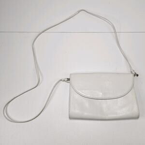 Vintage KORET 100% White Genuine Leather Crossbody Purse-B130 1960s Gold Tone